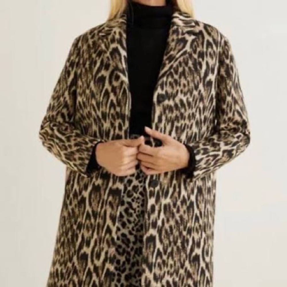 Mango Leopard print overcoat, Small